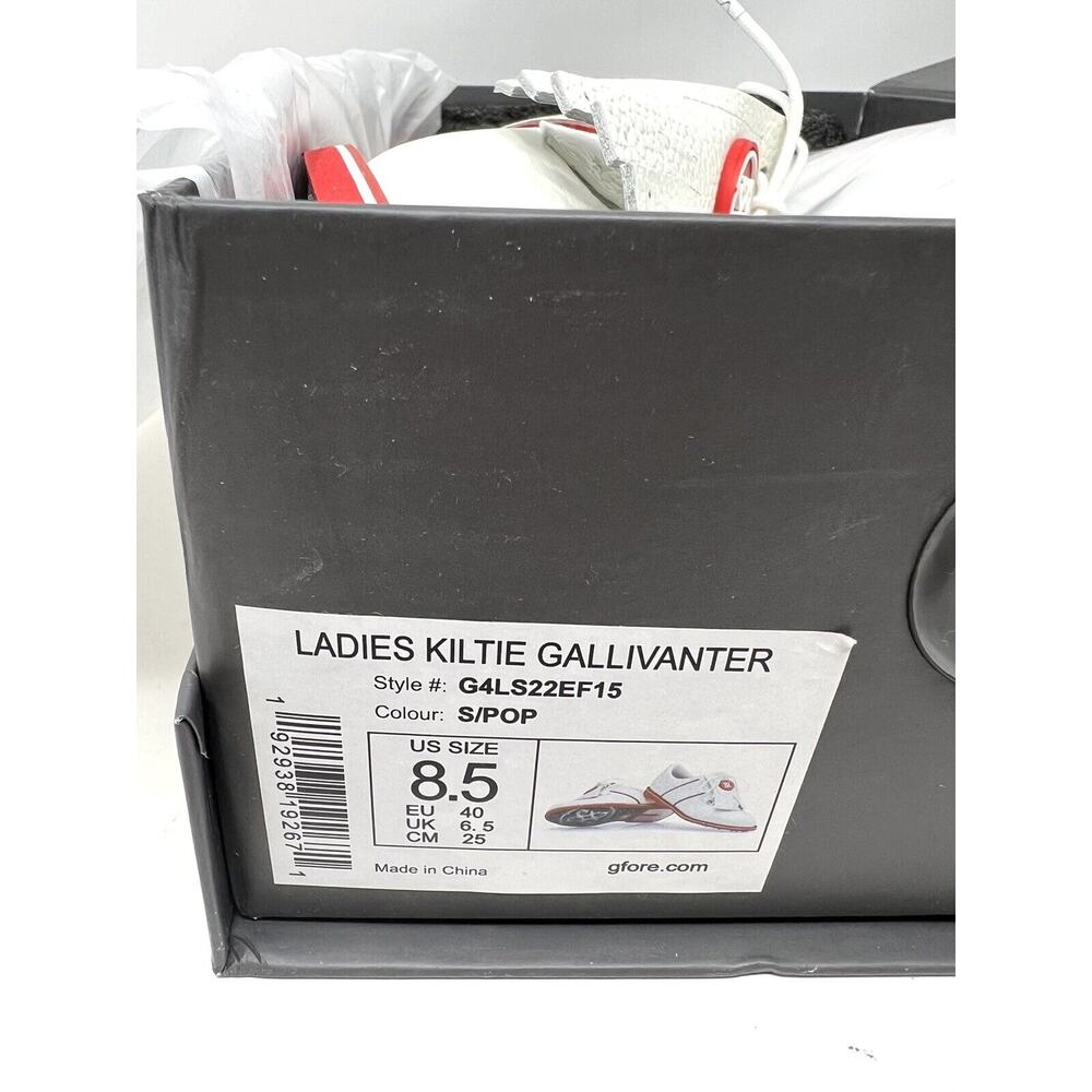 G/Fore G4 Kiltie Gallivanter Golf Shoes Womens Size 8.5 SNOW POPPY White Red - Picture 3 of 16